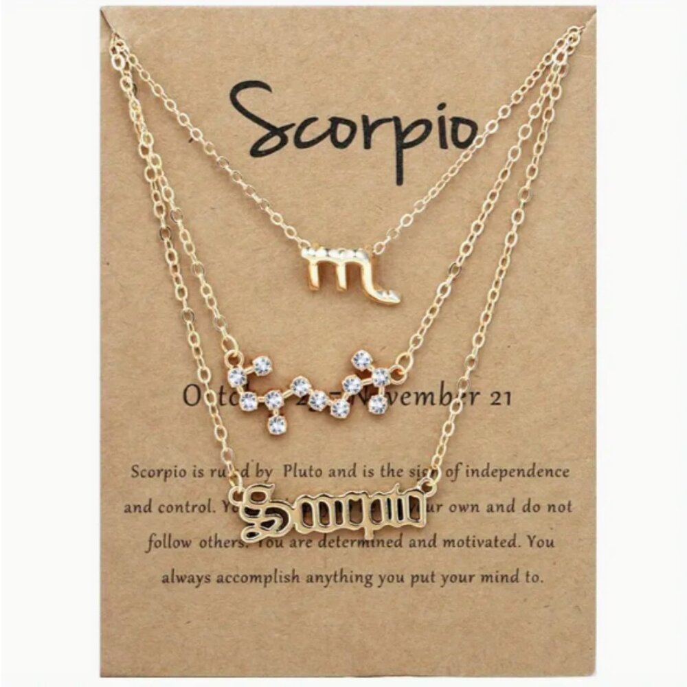 🍏50% OFF/3+...♏ 3-piece zodiac Scorpio link chain necklace set (Gold tone)